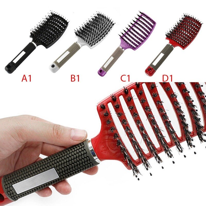 Meisjes Haar Hoofdhuid Massage Kam Haarborstel Varkenshaar Nylon Vrouwen Nat Krullend Ontwarren Haar Borstel Voor Salon Kappers Styling Tools
