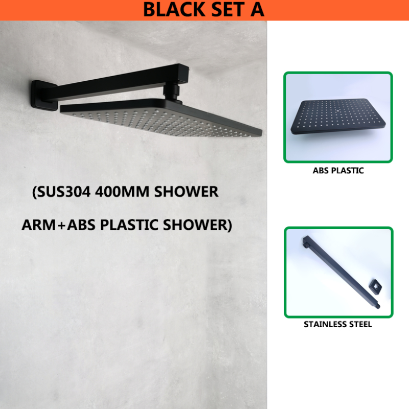 Matt Black Ultra Thin Square 8 Inch 304 Stainless Steel or ABS Top Shower Concealed In Wall Head Shower Set System: ABS Wall Shower Set