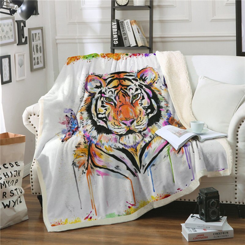 Kasteteppe til sofa bil låve voksen sengetrekk 3d dyr tiger utskrift myk varm vinter sherpa fleece teppe plysj sengeteppe: 2 / 130 x 150cm