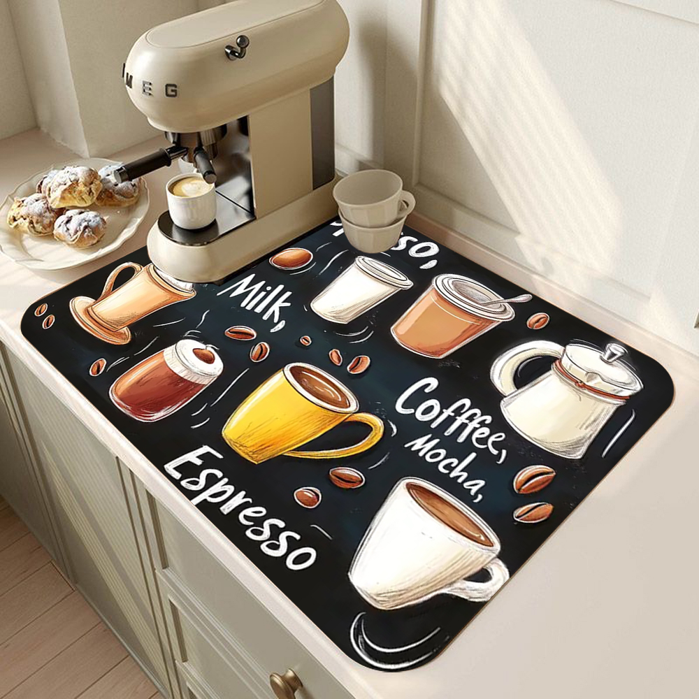 Klassisk tørkematte til kaffekopper, myk, sklisikker absorberende, flekkbestandig gummimatte til kjøkkenbenkeplater med kaffebar: L / Grønn