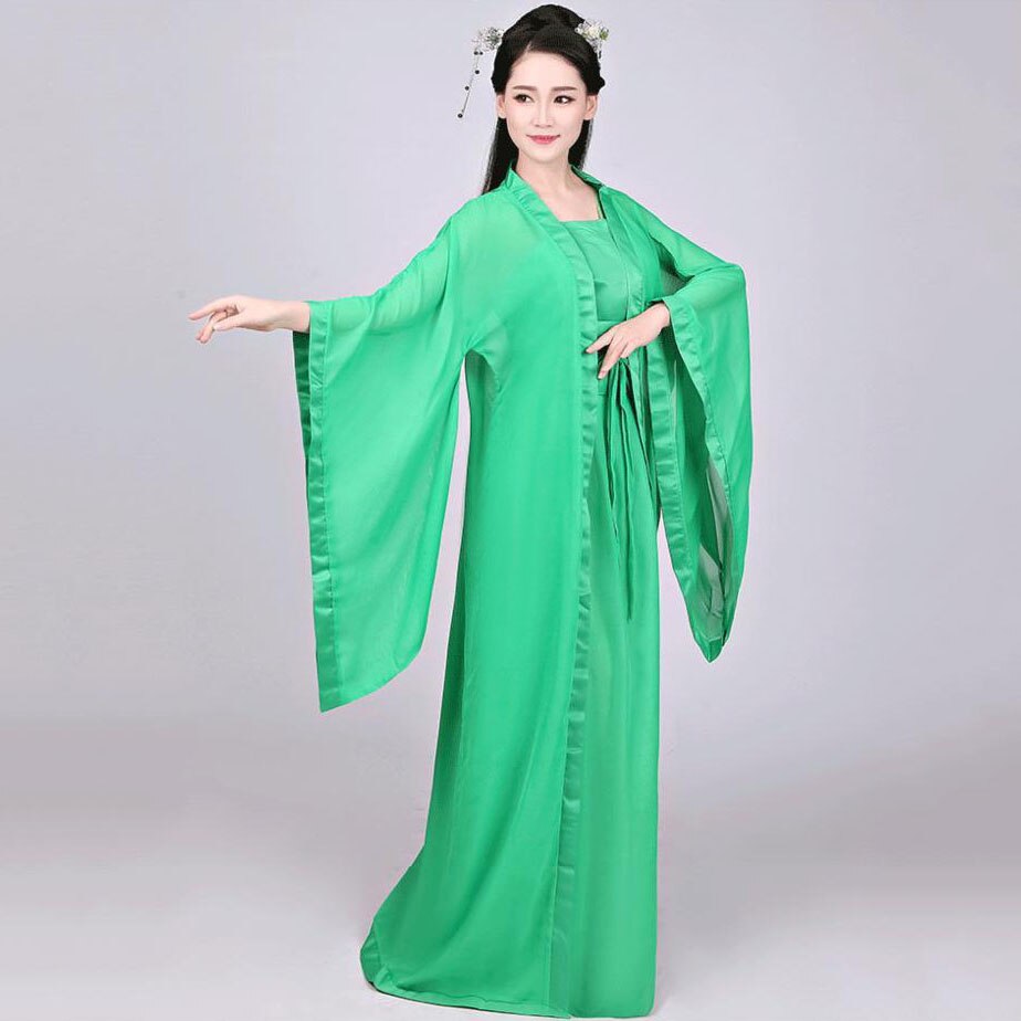 Female Chinese Folk Dance Fairy Dress Green White Stage Costumes Man Hanfu Woman Traditional Chinese Clothing: Xiaoqing / XL