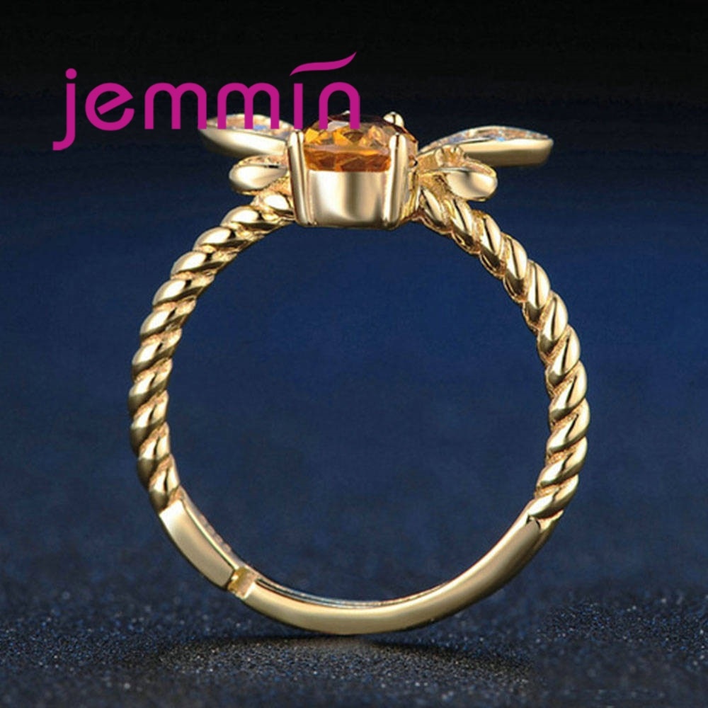 Kvinder fulde sæt bi smykker 925 sølv trendy guld farve armbånd øreringe vedhæng halskæde til