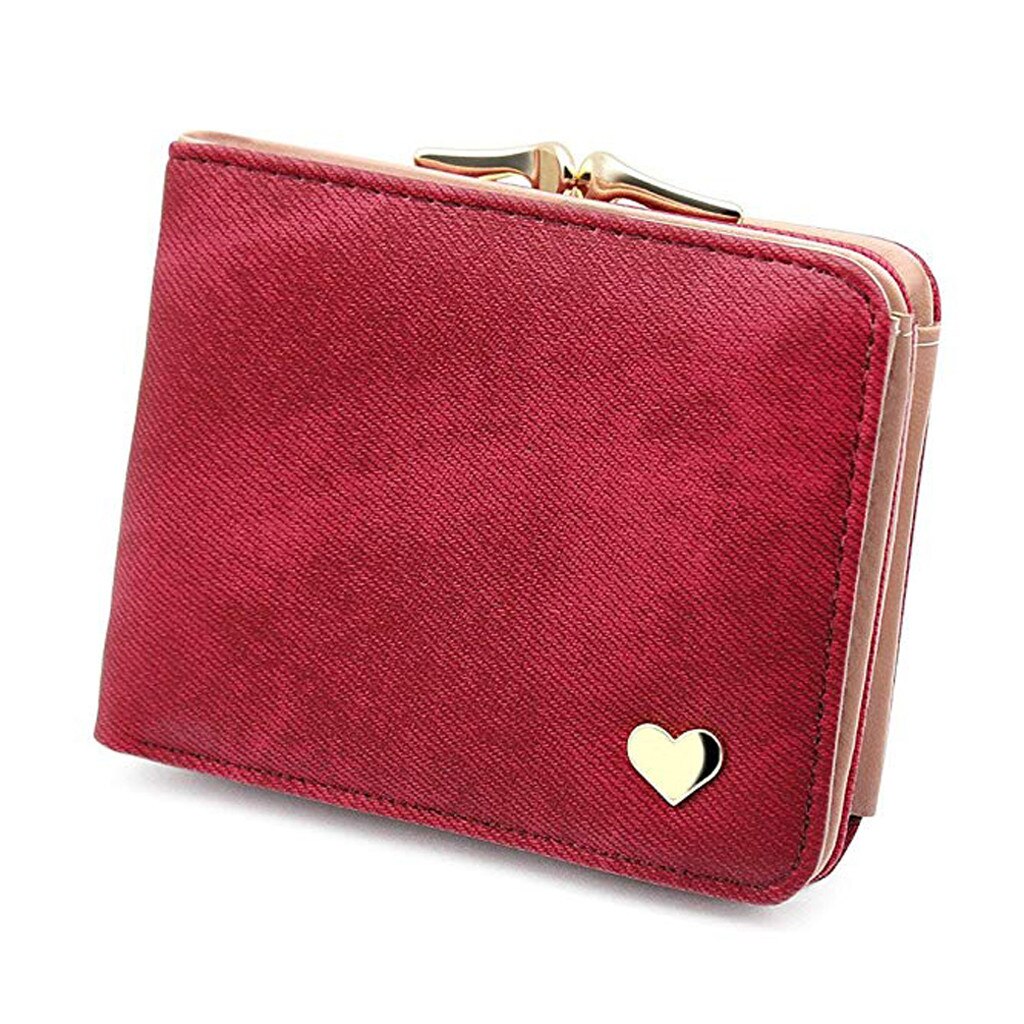 Women Wallet Pu Short Cute Heart Wallet Folding Wallets Clutch Pu Card Holder Ladies Purses Cute Mini Purse Carteras Mujer #YJ: Burgundy