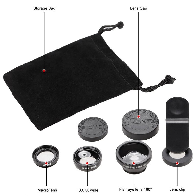 HD Fish Eye Lens 3 In 1 Mobile Phone Lenses Fish Eye +Wide Angle +Macro Camera Lens For Iphone 7 6s Plus 5 for Samsung