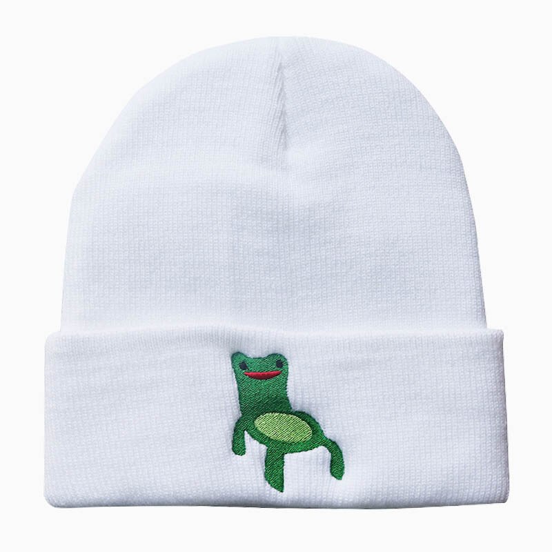 Froggy Chair Embroidered Beanie for Men Women Frog Hat Winter Warm Knitted Hat Ski Outdoor Hats 6 Colors