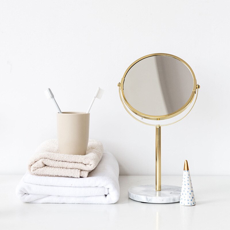 Luksus marmor base rose guld spejl makeup forfængelighed spejl hjem indretning kosmetiske damer kontor sovesal desktop rundt spejl