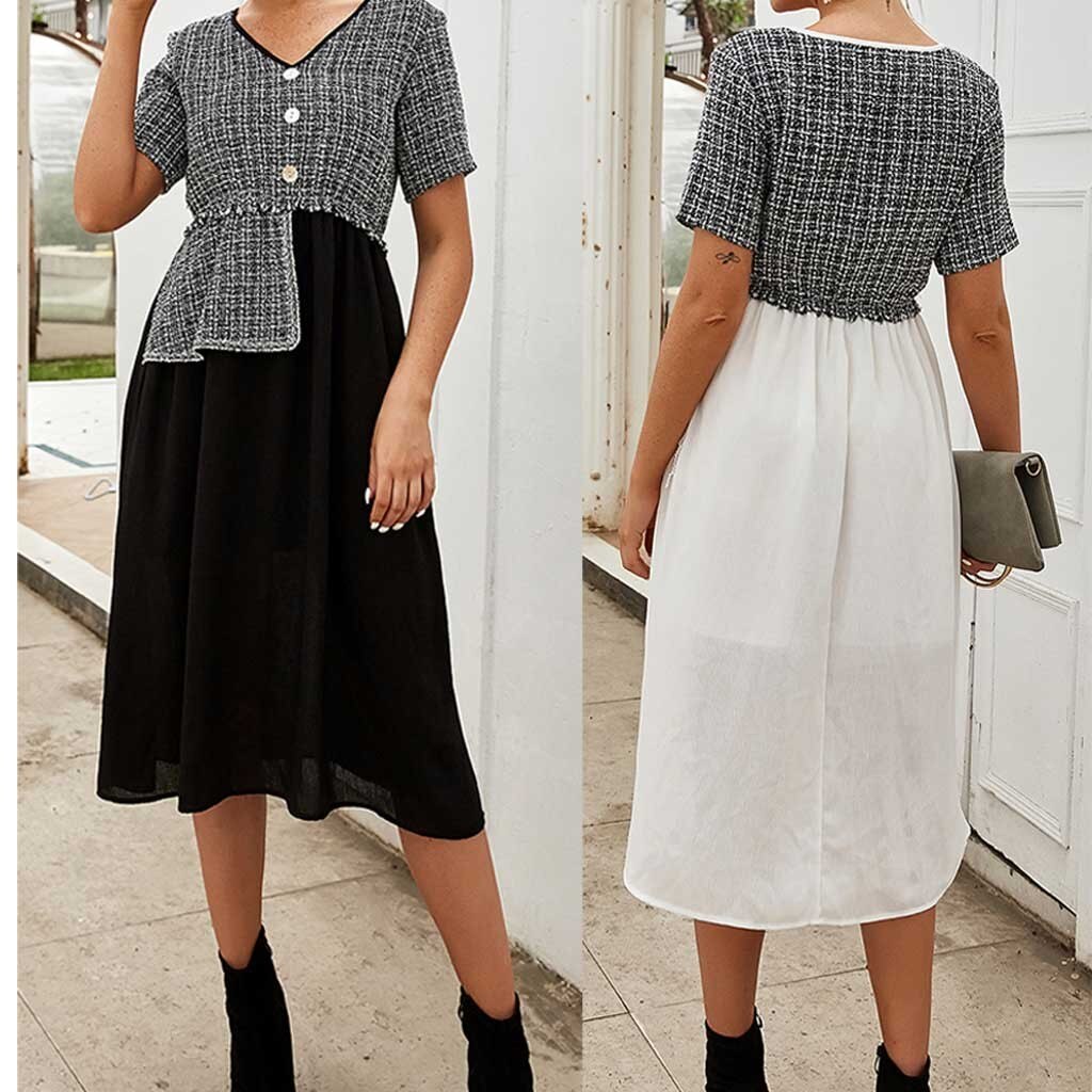 dresses Women Chiffon Knee-Length Dress splice irregular Clothes Short Sleeve Dress Tennis dress