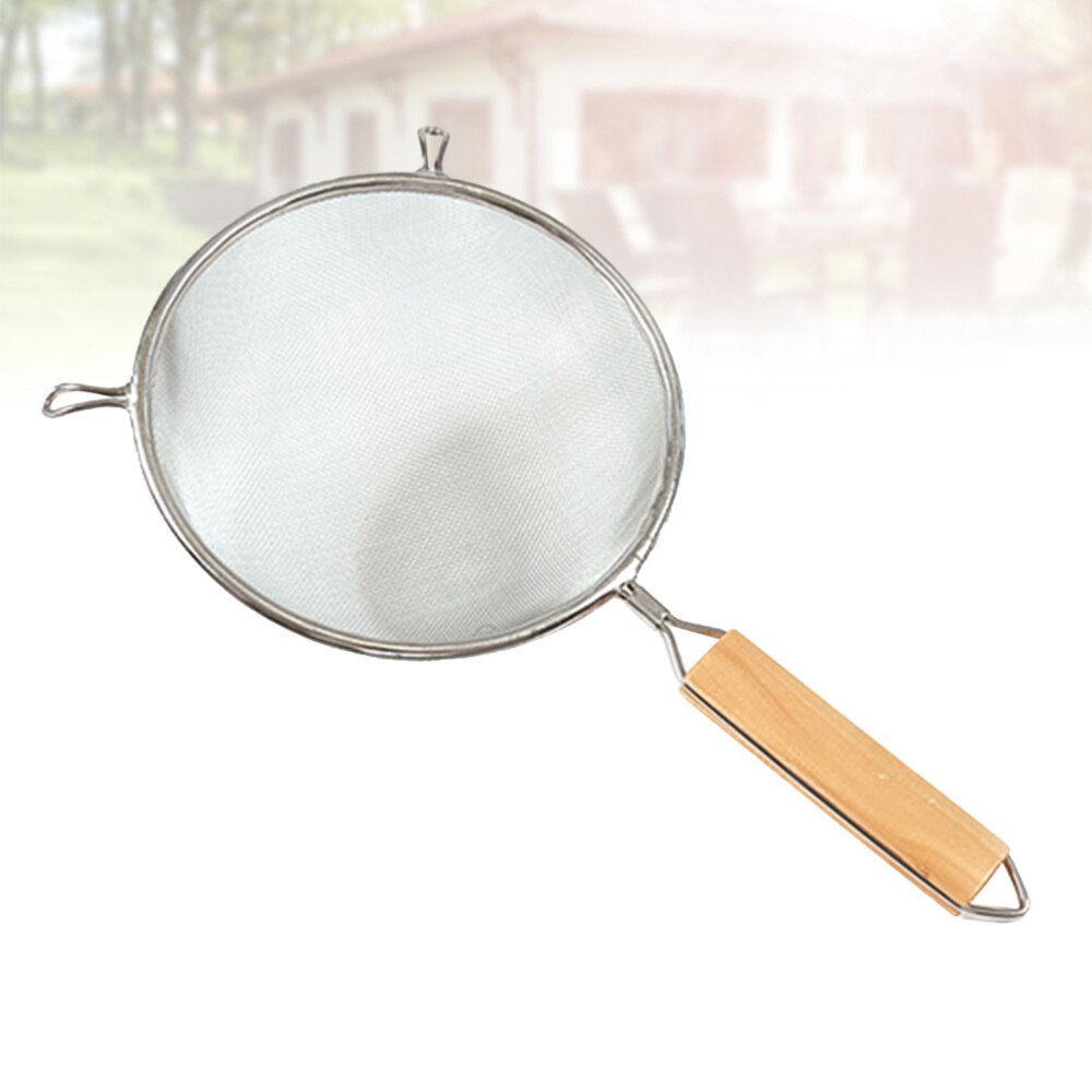 Mesh Stainless Steel Skimmer Strainer Mesh Skimmer Basket Ladle with Wooden Handle for Noodles Spaetzle Pasta Chips(Diameter 14c