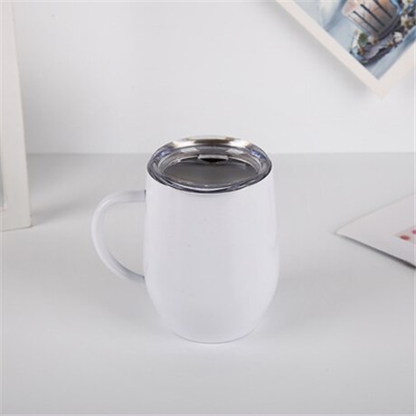 12oz ægglas vin kaffekrus vand kop 18/8 rustfrit stål isoleret vakuum 2- væg termos med / uden håndtag: Hvid