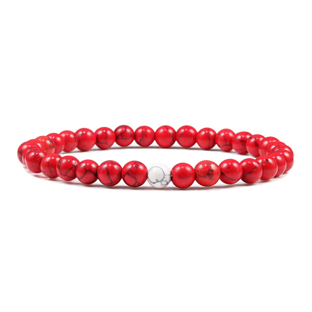 6mm 8mm 10mm pedra natural vermelho turquesa oração frisado pulseira rosário meditação pulseiras masculino feminino yoga jóias presente pulsera: 6MM Red White