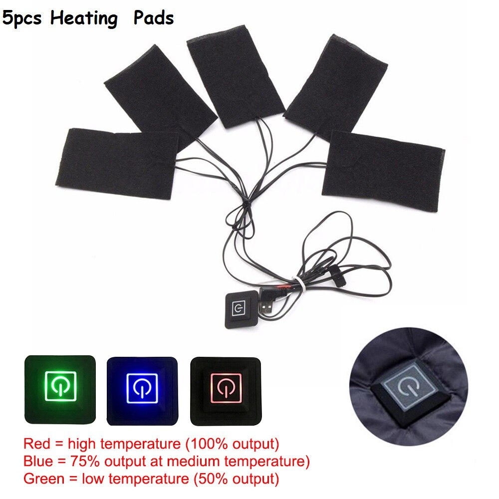 5 In 1 Usb Kleding Heater Pad Met 3 Gear Verstelbare Temperatuur, elektrische Verwarming Vel Verwarming Warmer Pad Voor Vest Jas