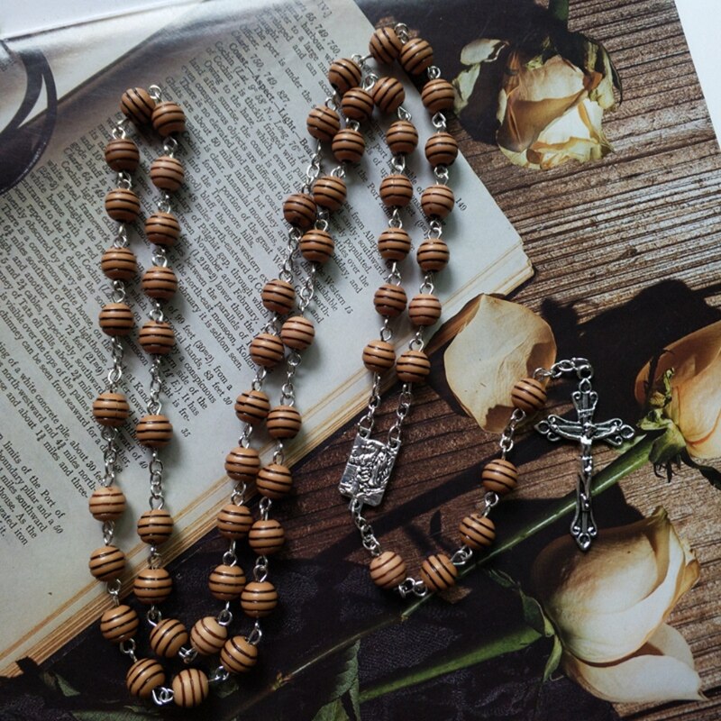 Runde Perlen Rosenkranz Halskette Gebet Christian Jesus Kreuz Anhänger Halsketten Religion Religiöse Schmuck Männer Frauen