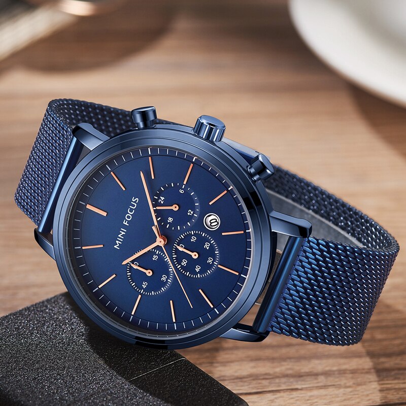 Heren Horloges met Roestvrij Staal Blauwe Top Luxe Sport Chronograaf Quartz Horloge Mannen Relogio Masculino waches