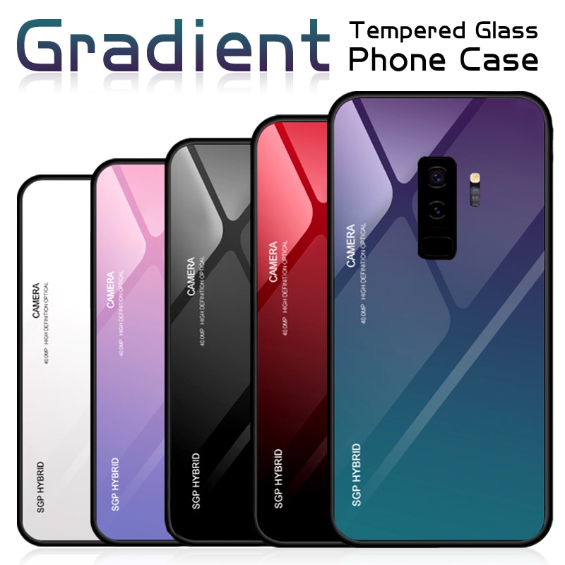 Gradiente Aurora S9 S8 plus Vetro Temperato Caso Della Parte Posteriore Per Samsung Galaxy S9 S8 S 9 Più S9plus S8plus Colorato di lusso Della Copertura Borsette