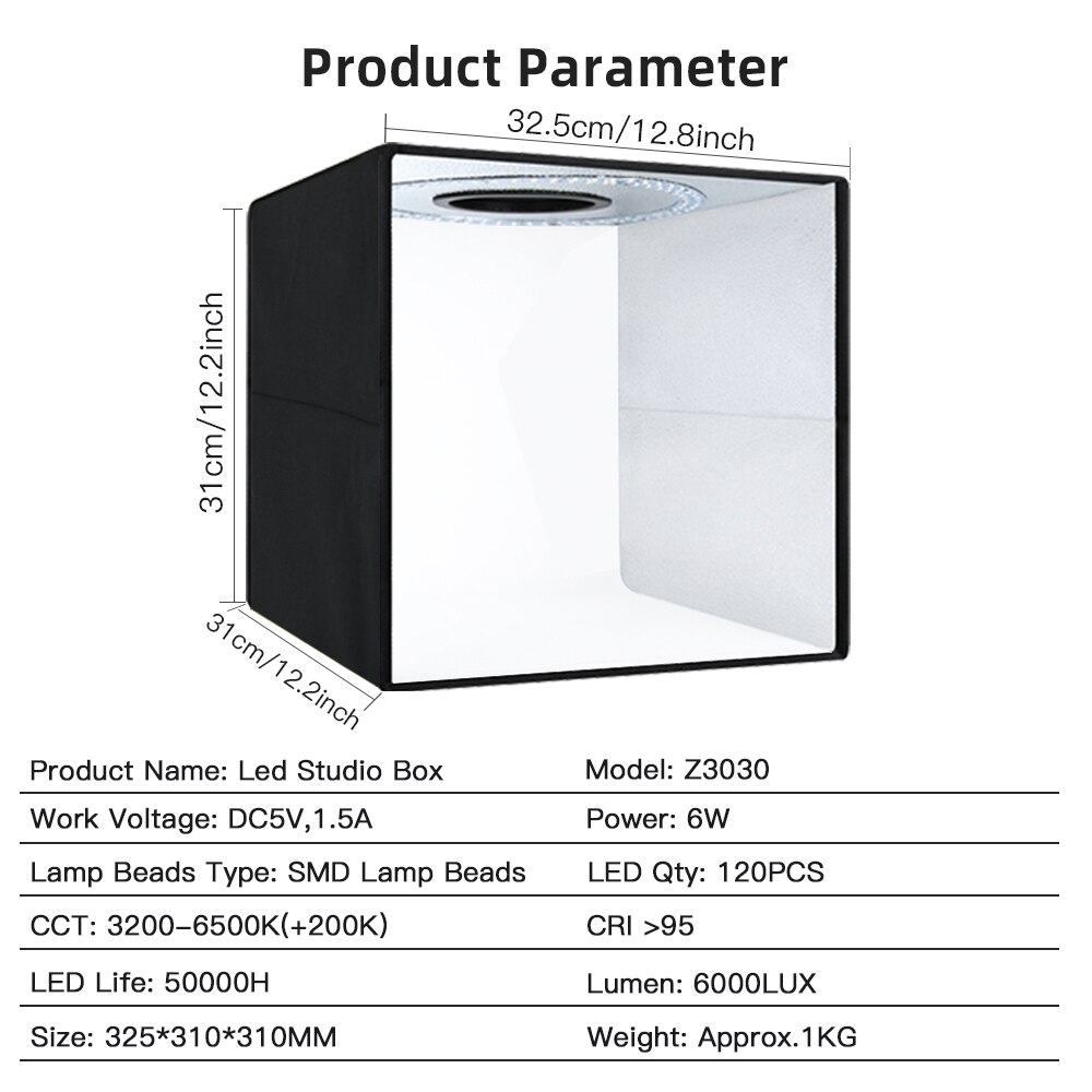 Z3030 – Mini boîte à lumière Led pliable pour Studio Photo, Kit de tente avec 6 couleurs d'arrière-plan