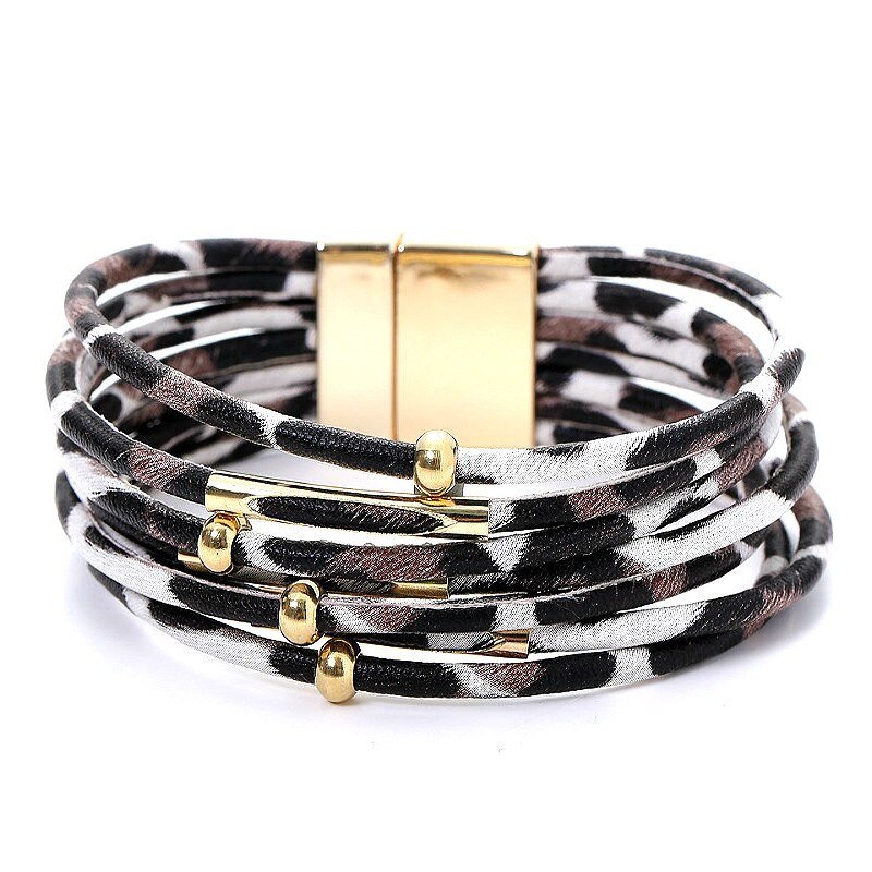 D&D Leopard Leather Bracelets For Women Bracelets & Bangles Multilayer Wrap Wide Bracelet Jewelry: 2