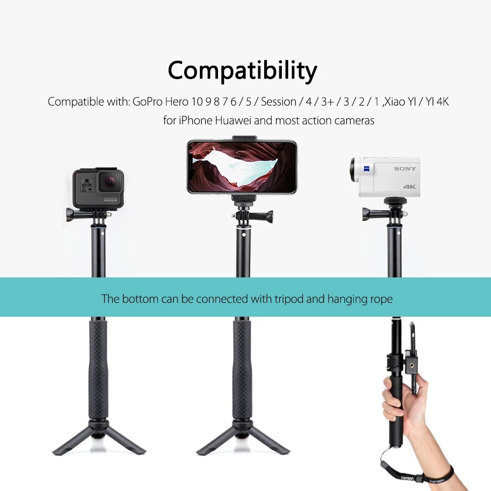 Vamson Voor Gopro Accessoires Statief Monopod Verstelbare Selfie Stick Voor Gopro Hero 10 9 8 7 6 5 Voor Xiaomi yi Sjcam Voor Telefoon