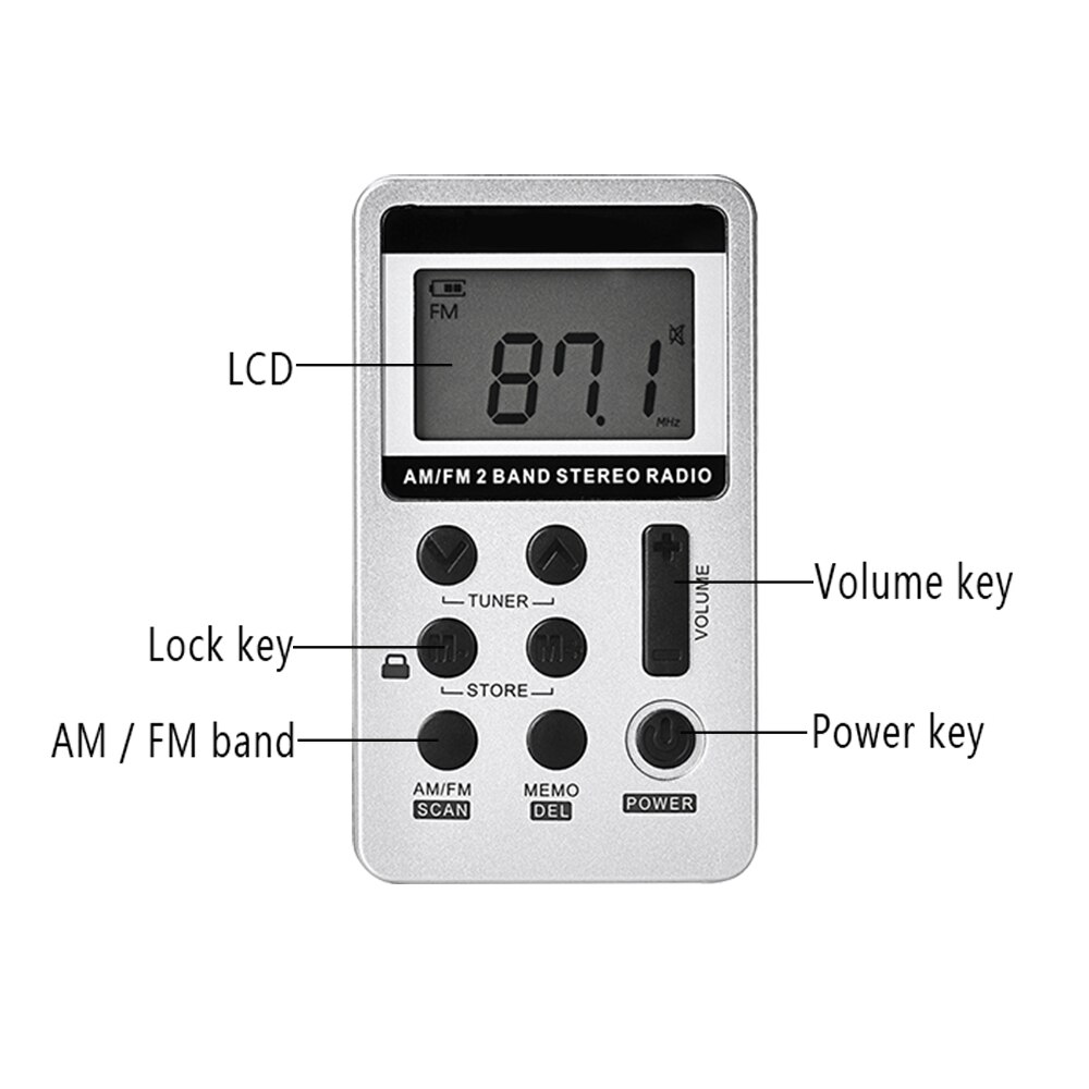 Digital Pocket Radio Radio AM FM Radio Portable Stereo Big LCD Screen Radio With Earphone Lock Button Designfor Student Elderly