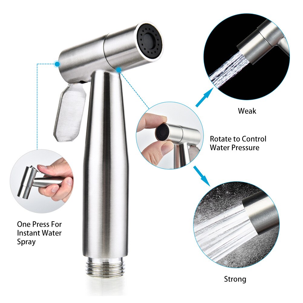 21 x 16 x 8cm rostfritt stål toalett dusch med adapter handhållen ingen läckande bidé sprutsats