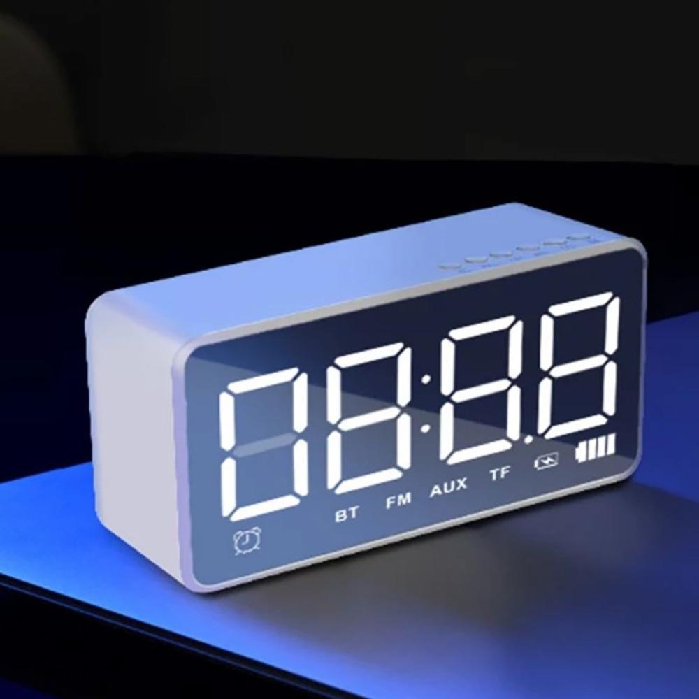 Home Alarm Clock Wireless Bluetooth Stereo Clock Card Portable Mirror Small Speaker USB Charge TF Card AUX Playing FM Radio CD