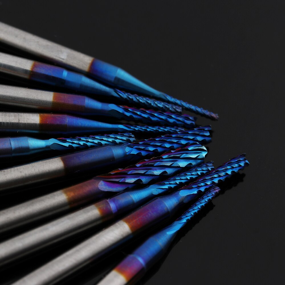 End Mill Cutter Blue Titanium Coated Edge Cutter Carbide For PCB Machine CNC Router Bits Engraving Cutting Grinding 0.8-3.175mm