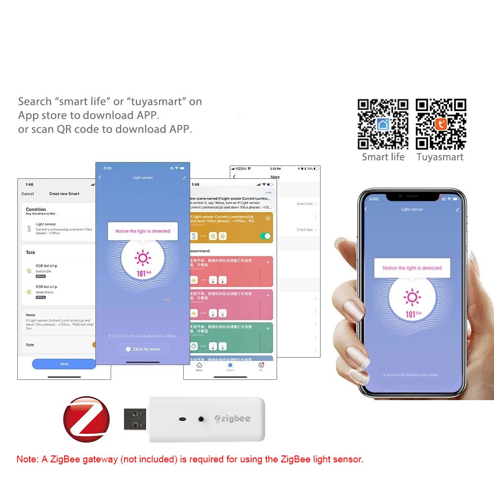 Wi-Fi Light Sensor Brightness Detection Linkage Lamps Light Switches Sockets Curtains APP Control Voice Control Self-adhesive