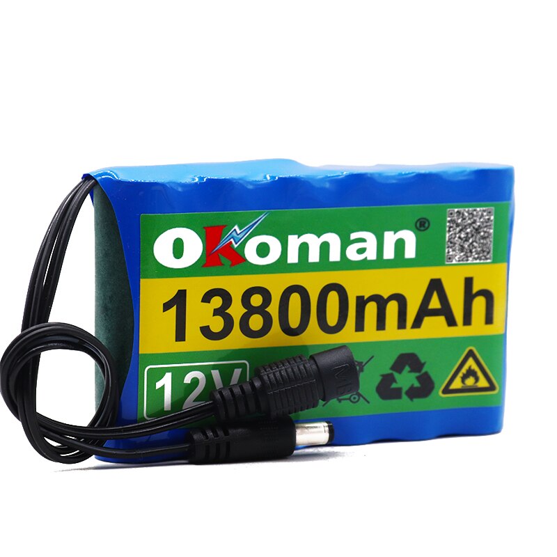 12V 13.8Ah battery pack 18650 Rechargeable Lithium Ion battery pack capacity DC12v 13800mAh CCTV Cam Monitor with BMS+charger