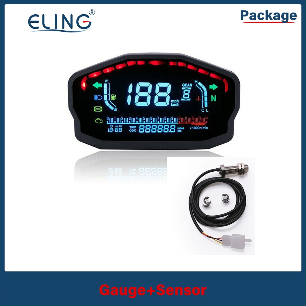 ELING – tachymètre numérique pour moto, 10000RPM, température de l&#39;eau, vitesse, niveau de carburant, odomètre, 12H, horloge pour 1 2 4 cylindres