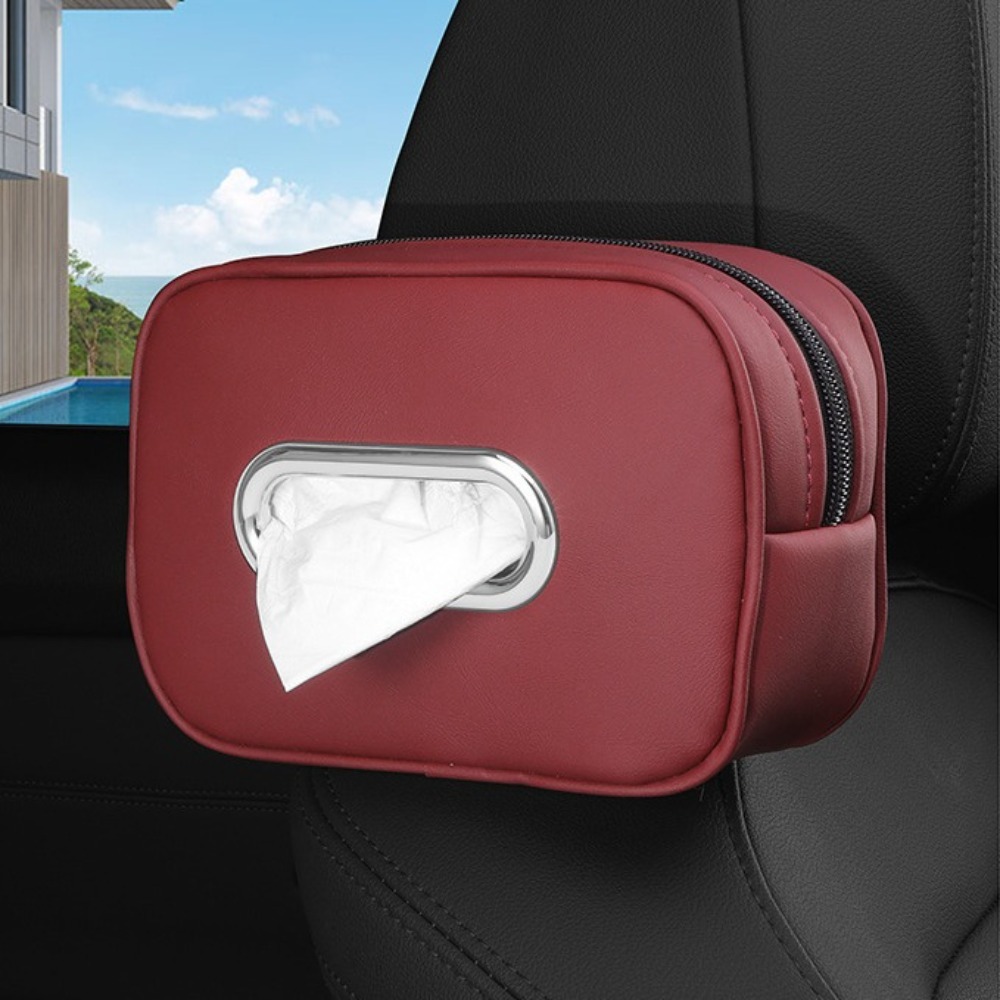 Multifunctional Car Tissue Box Zipper PU Leather Car Napkin Holder with Fix Strap Paper Box Backseat Tissue Case