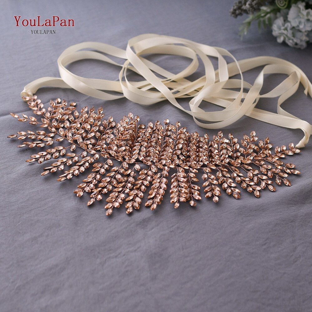 YouLaPan rose cristal bijoux ceinture pour robe formelle rouge brillant ceinture pour femmes ceinture de bal pour robe strass femmes ceinture SH238-P: Ivory ribbon