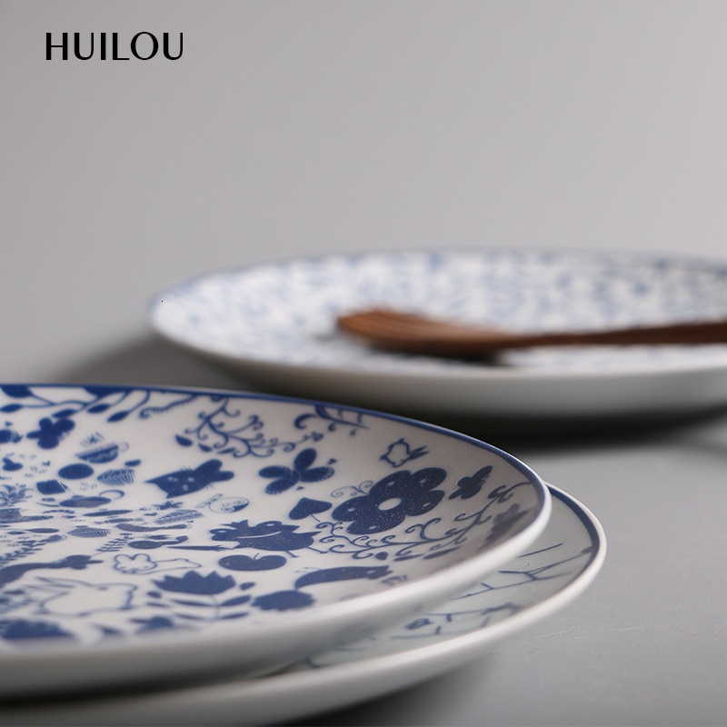 20cm Jingdezhen Blue And White Porcelain Disc Household Dish Flower Pattern Ceramica Plate The Dishes Dish Tableware Suit