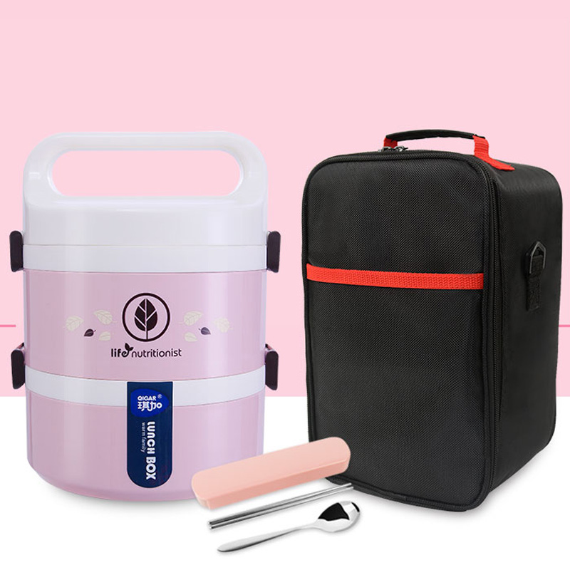 Micro-ondes étanche boîte à déjeuner en plastique enfants récipients de stockage des aliments en acier inoxydable boîte à déjeuner Bento Thermo isolé thermique japon: 2 Layer Pink