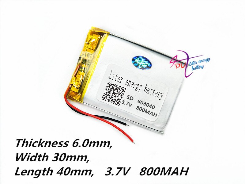 Lithium polymeer batterij 063040 603040 3.7V 800mah MP3 MP4 GPS Tablet
