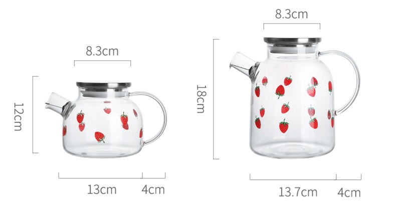Water Jug Glass Water Pitcher Strawberry My Water Pots With Handle for Boiling Cold Drinkware Glass Pitcher 1000ML 1800ML