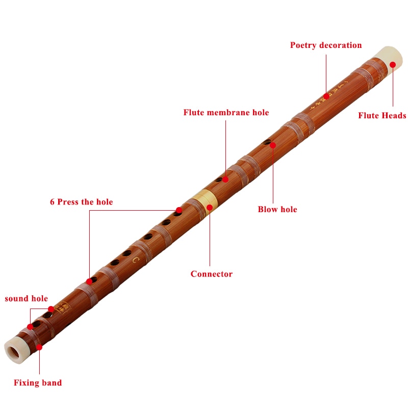 Pluggable Bamboo Flute Dizi Kit Traditional Handmade Chinese Musical Instrument in C Key
