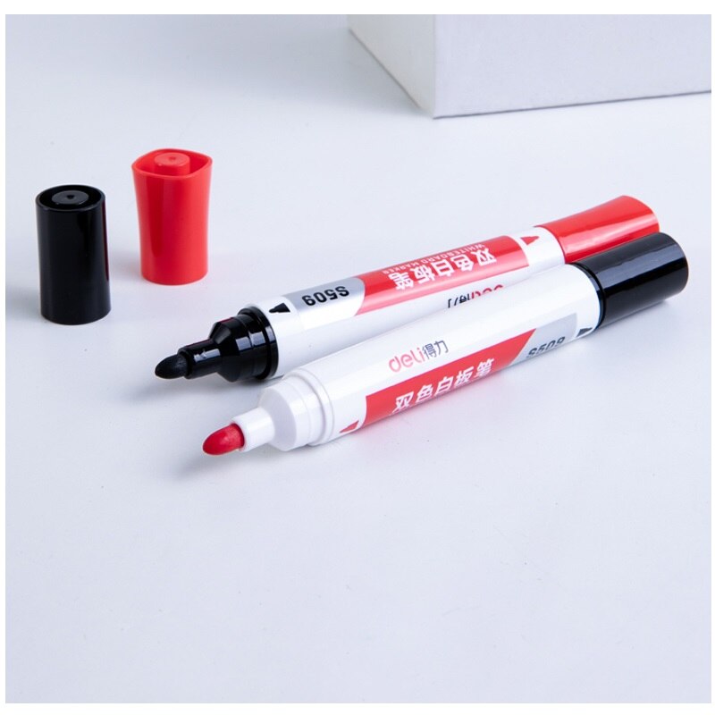 2pcs Dual-side Erasable Whiteboard Marker Pen Blue Red Black Ink Durable Pens Stationery Office Tools School Teach Supply H6702