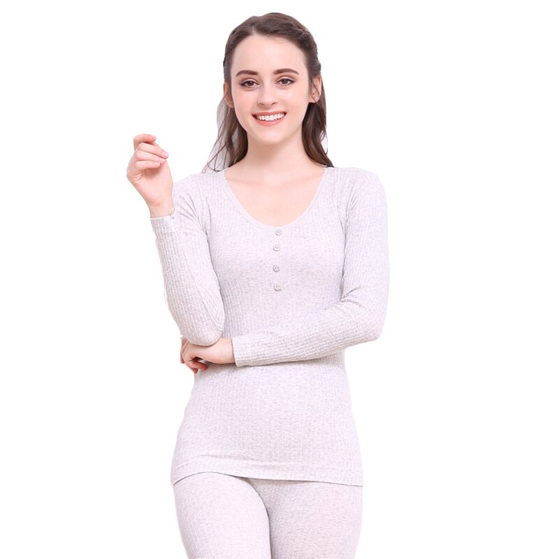 Conjunto de ropa interior térmica para mujer, pijama Sexy largo ajustado, de algodón, cálido e íntimo, cómodo: Light gray