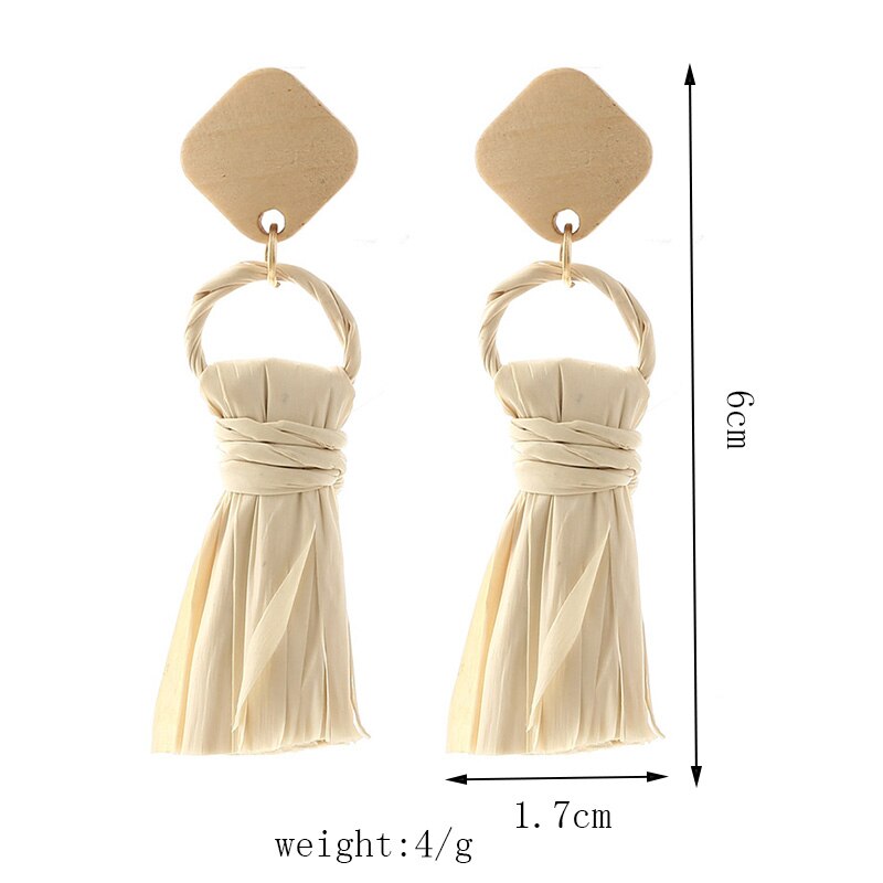 Simple Trendy Female Handmade Woven Vine Rattan Straw Earrings For Women Boho Square Geometric Wood Dangle Earring Jewelry