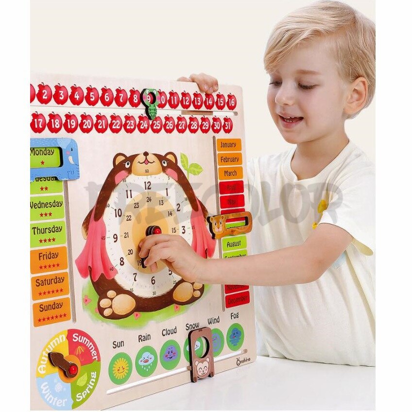 6 in 1 Wooden Clock Calendar Board Toy Learning Time Number Week Weather Learning Toys Busy Board Kids Early Educational Toys