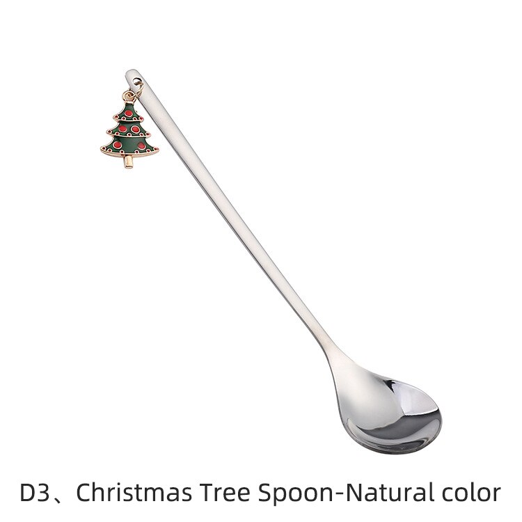 Christmas Spoon Vacuum Plating Stainless Steel Coffee Spoon Long Handle Tea Spoons Kitchen Drinking Flatware: D3