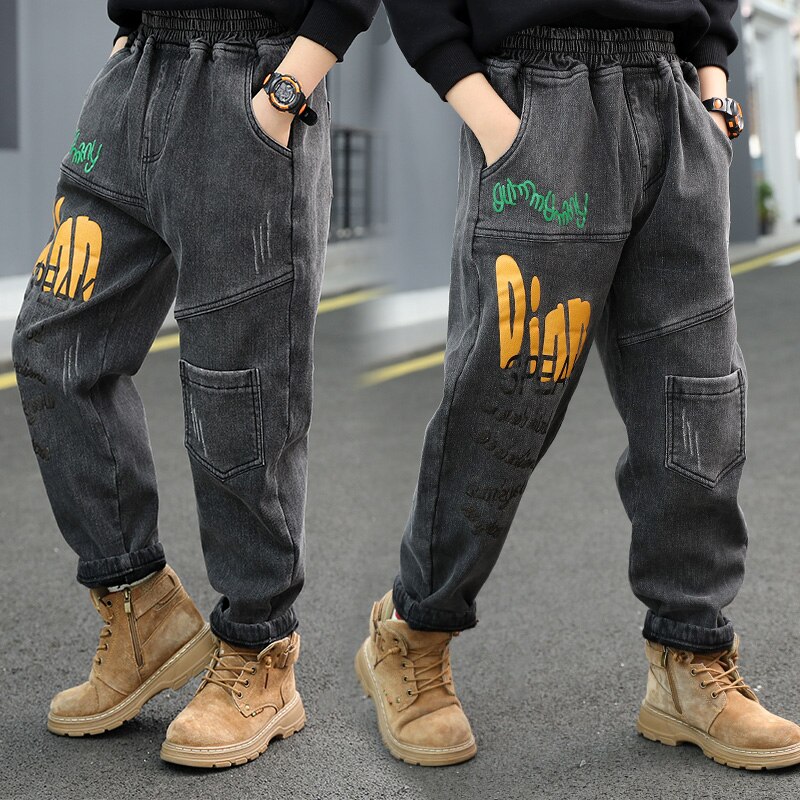 Rolanko Jongens Jeans met Ripped Elastische Taille, Taper Leg Design Retro Denim Broeken met Zakken voor Kinderen, 11-12 jaar