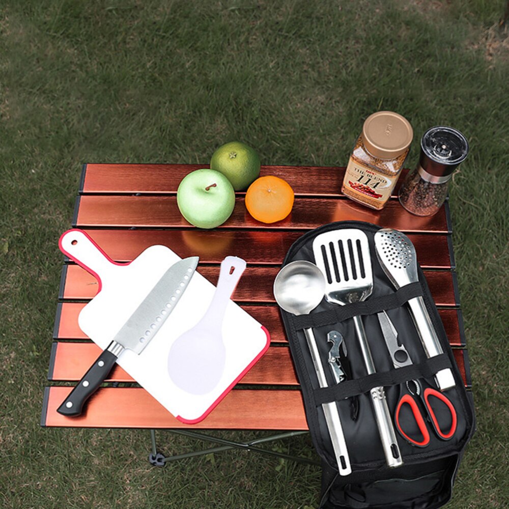 9-Piece Camping Cookware Set - Portable Outdoor Kitchen Utensils - Stainless Steel - Lightweight with Tote Bag