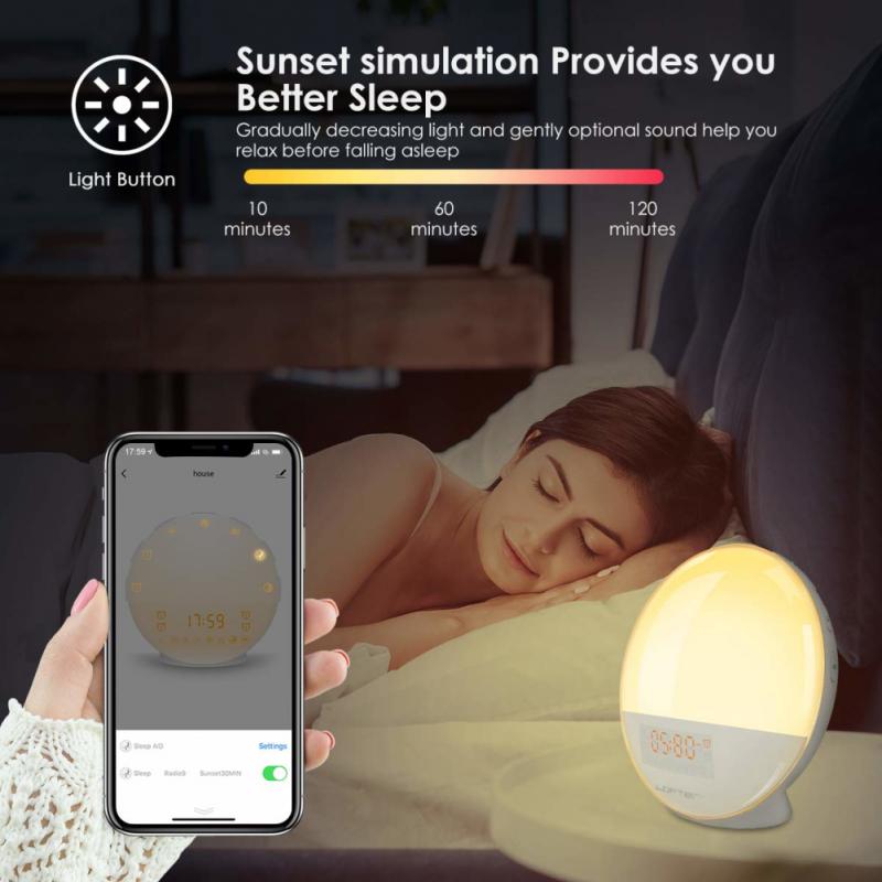 Wifi Wekker Wake Up Light Digitale Snooze Natuur Night Lamp Tafel Klok Kleurrijke Light Met Fm Radio Woondecoratie klok