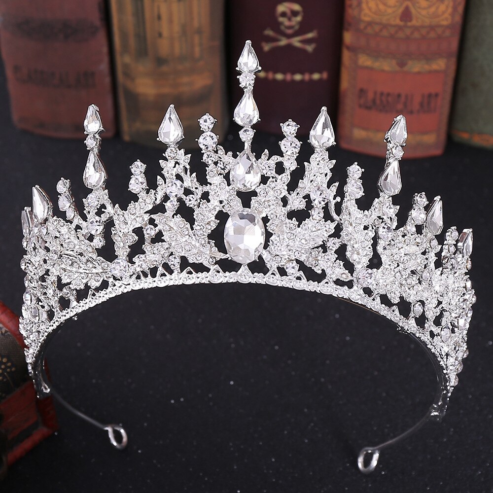 Tiara de cabelo para noiva, tiara de cristal de bronze retrô barroca para noiva, coroa, strass paga, diadema, tiara de véu para casamento, acessórios de cabelo: Silver White
