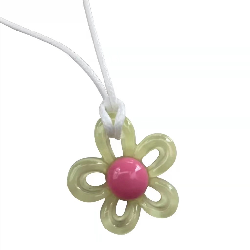 Ciondolo fiore acrilico colorato Collana linea di cera Collo di moda Catena fatta a mano Fascino Dichiarazione Pendolo da donna Regalo di gioielli Y2K: Oro scuro