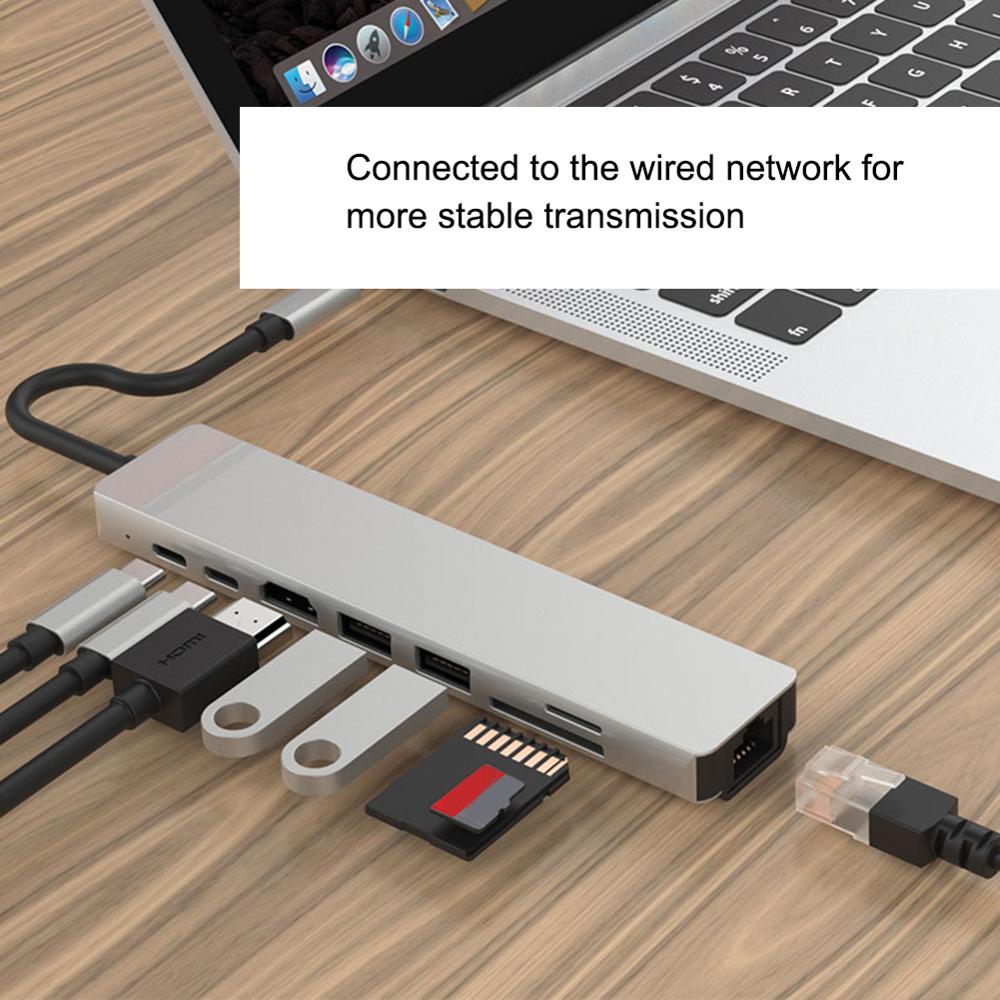 Hub 8 en 1 USB-C de Type C vers HDMI 4K, lecteur de carte SD/TF, RJ45 Ethernet type-c PD, Charge d&#39;alimentation pour Station d&#39;accueil MacBook