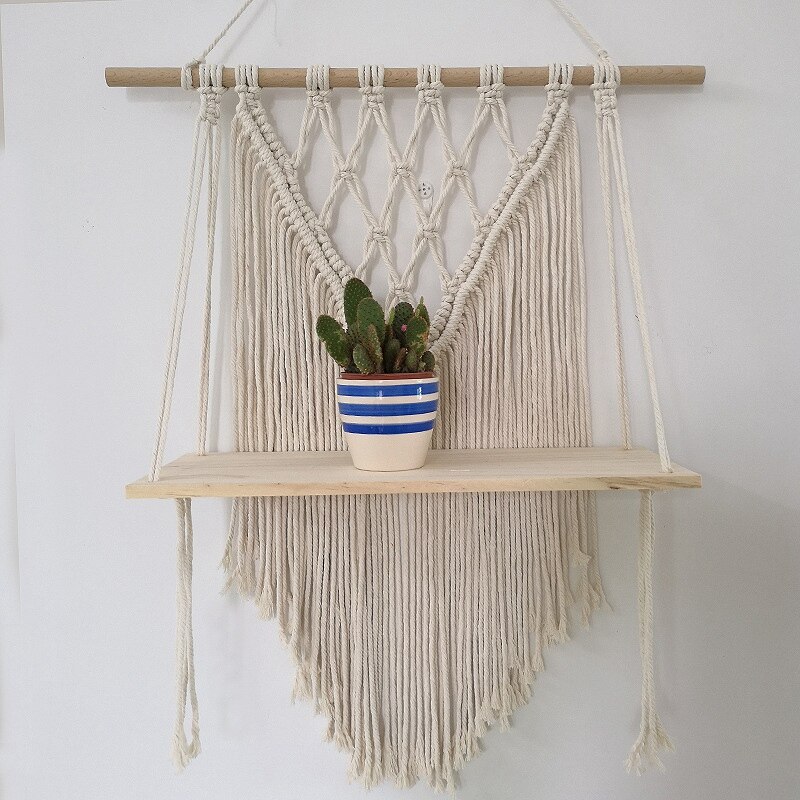 Macramé pared colgante estante estilo bohemio hecho a mano casa niños habitación decoración pared estante borla tapiz-ABUX