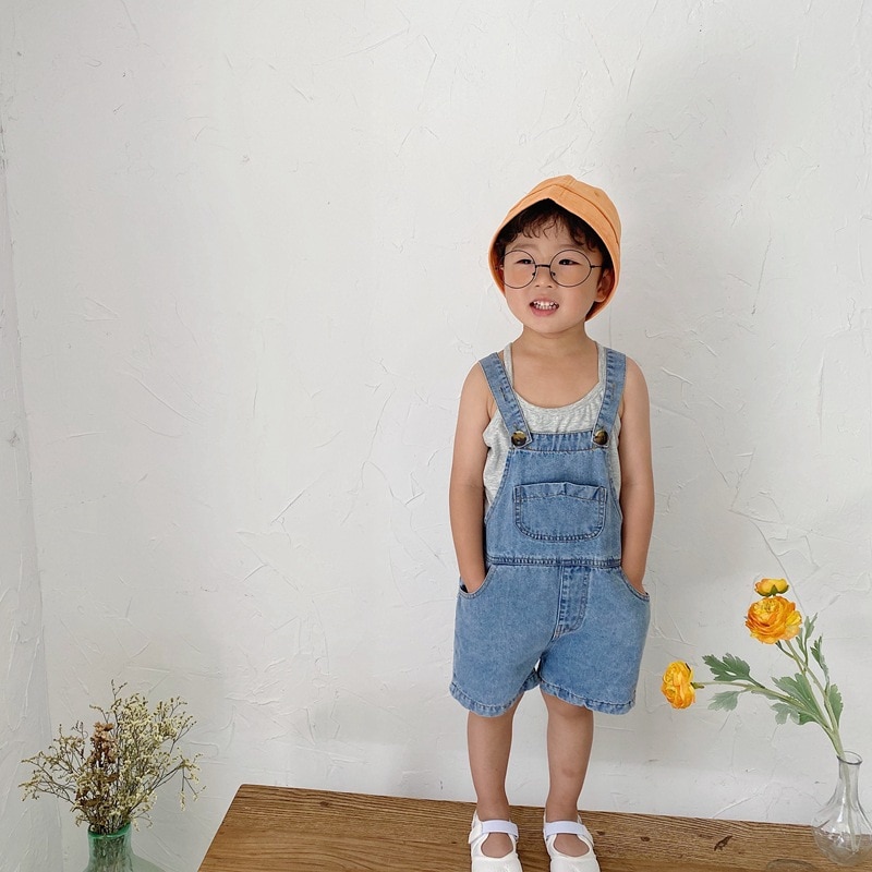 Été bébé garçons salopette décontracté en vrac shorts style coréen enfants couleur unie denim jarretelles