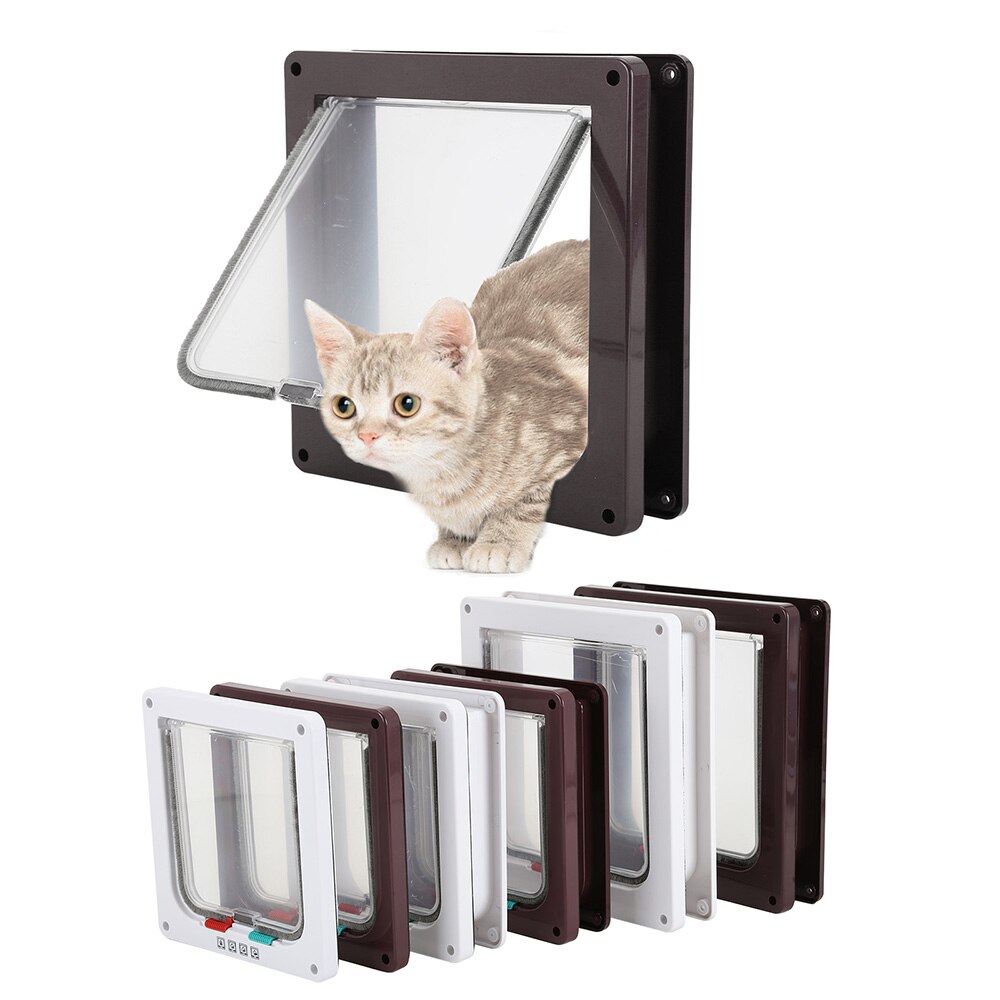 S/M/L 2 Colors Cat Flap Door with 4 Way Lock Security Flap Door for Dog Cat Kitten Small Pet Gate Door Kit Cat Puppy Safety Gate