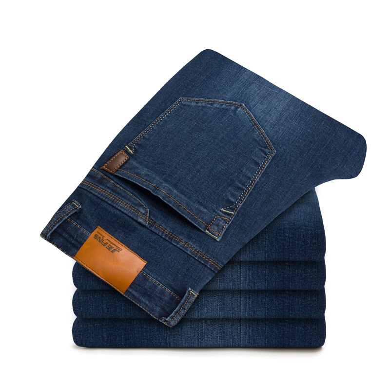 Heren jeans heren casual jeans slank recht hoge elasticiteit voeten jeans losse stretch lange broek heren denim broek: Blauw / 31